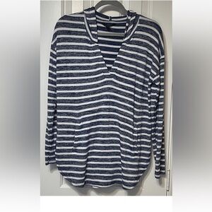 Banana Republic LuxeSpun Hoodie Pullover Medium Navy White Stripe Lightweight
